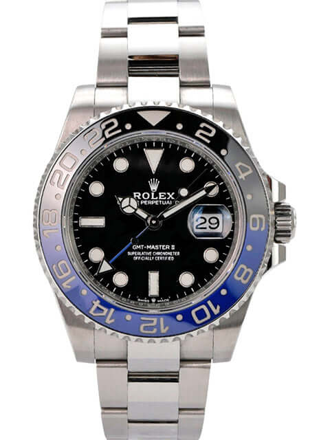 Rolex GMT-Master II Edelstahl 126710BLNR Oyster-Band mit schwarzem Zifferblatt und Edelstahlarmband