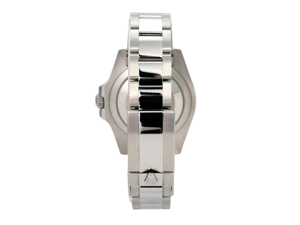 Rolex GMT-Master II Edelstahl 126710BLNR Oyster-Band Ansichtsseite mit poliertem Armband.
