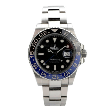 Rolex GMT-Master II Edelstahl 126710BLNR Oyster-Band mit schwarz-blauer Keramiklünette und schwarzem Zifferblatt
