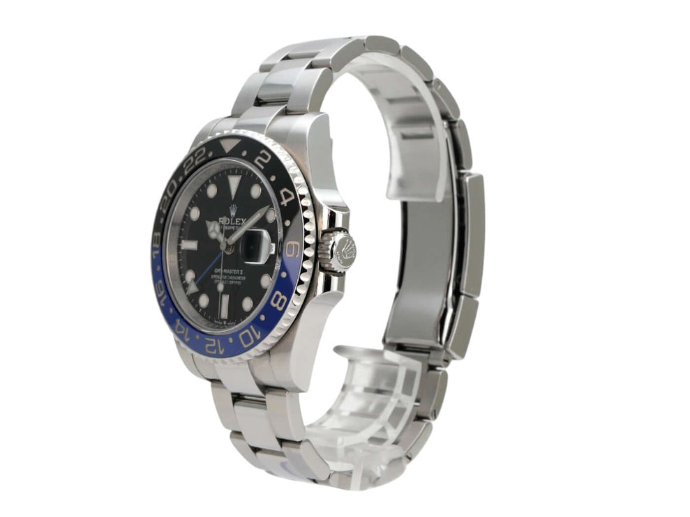 Rolex GMT-Master II Edelstahl 126710BLNR Oyster-Band mit schwarz-blauer Keramiklünette und schwarzem Zifferblatt