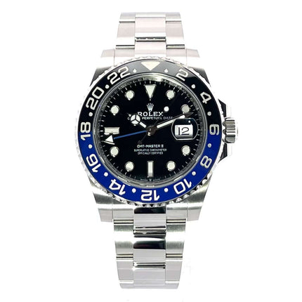 Rolex GMT Master II Edelstahl 126710BLNR, schwarz/blauer Keramik Lünette, Edelstahl Oyster-Band, schwarzes Zifferblatt