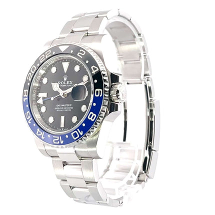 Rolex GMT Master II Edelstahl 126710BLNR Uhr mit blau/schwarzer Keramik-Lünette und Oyster-Edelstahlarmband, poliert und satiniert