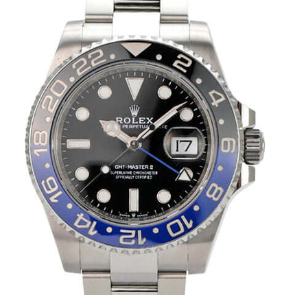Rolex GMT-Master II Edelstahl 126710BLNR Oyster-Band mit schwarzem Zifferblatt und blau-schwarzer Lünette