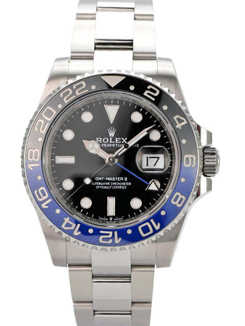 Rolex GMT-Master II Edelstahl 126710BLNR Oyster-Band mit schwarzem Zifferblatt und blau-schwarzer Lünette