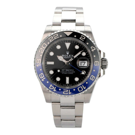 Rolex GMT-Master II Edelstahl 126710BLNR Oyster-Band mit schwarzem Zifferblatt und Edelstahlarmband