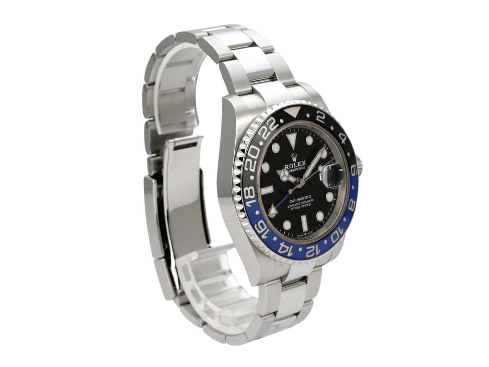 Rolex GMT-Master II Edelstahl 126710BLNR Oyster-Band mit schwarzem Zifferblatt und Edelstahlarmband