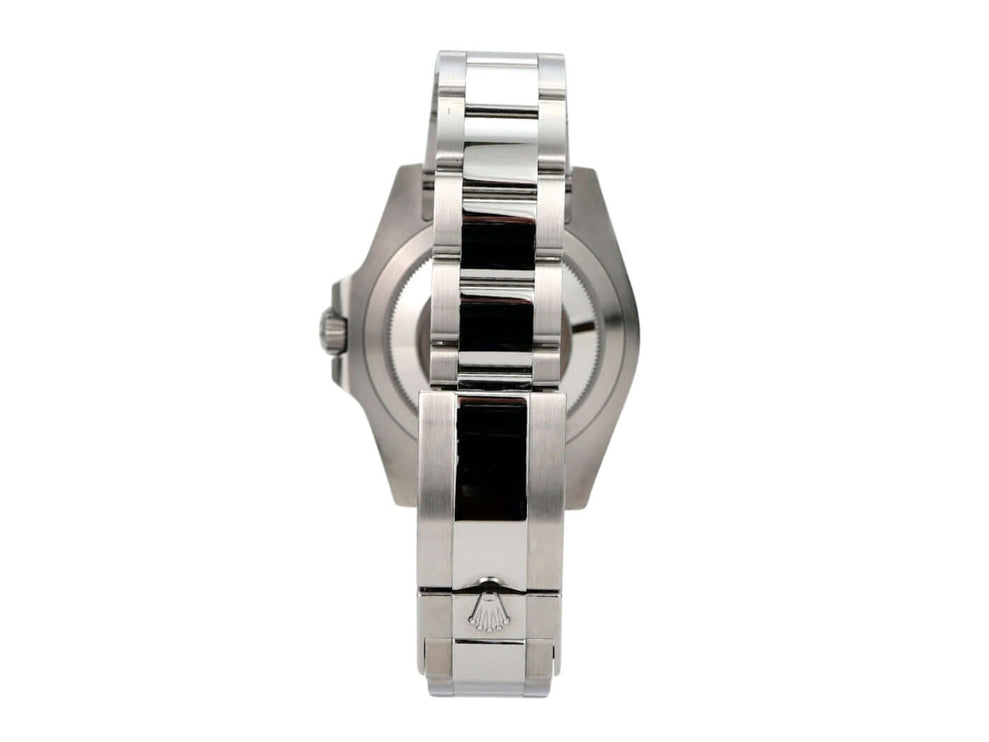 Rolex GMT-Master II Edelstahl 126710BLNR Oyster-Band Ansicht von der Seite mit poliertem und satiniertem Band.
