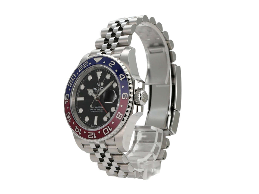 Rolex GMT-Master II Edelstahl 126710BLRO mit blau-roter Keramikeinlage und Jubile-Edelstahlarmband.