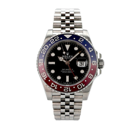 Rolex GMT-Master II Edelstahl 126710BLRO, polierte und satinierte Edelstahl-Uhr mit Jubile-Armband.