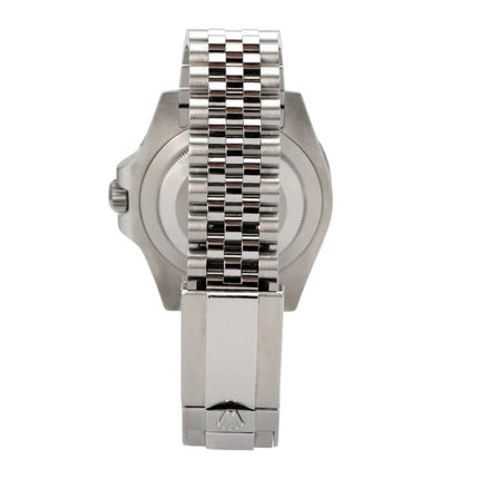 Rückansicht des Rolex GMT-Master II Edelstahl 126710BLRO mit Jubilee-Armband und Edelstahl-Gehäuse.