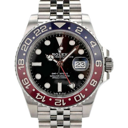 Rolex GMT-Master II Edelstahl 126710BLRO mit schwarz Zifferblatt und blauer/roter Keramiklünette. 2019 Modell.