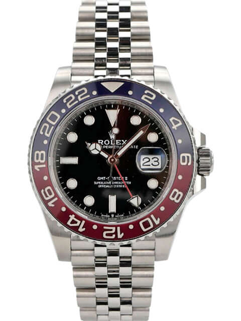 Rolex GMT-Master II Edelstahl 126710BLRO mit schwarz Zifferblatt und blauer/roter Keramiklünette. 2019 Modell.