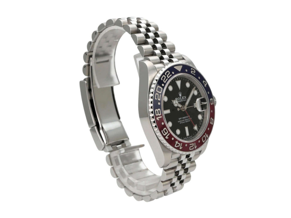 Rolex GMT-Master II 126710BLRO in Edelstahl mit Jubile-Armband und blau-roter Lünette.