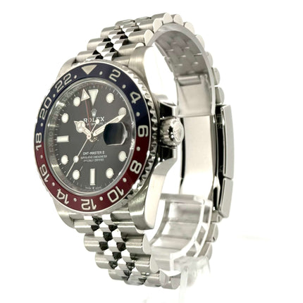 Rolex GMT-Master II Edelstahl 126710BLRO aus 2019, 40mm Gehäuse, blau/rote Keramiklünette, schwarzes Zifferblatt, Jubiläums-Edelstahlarmband.