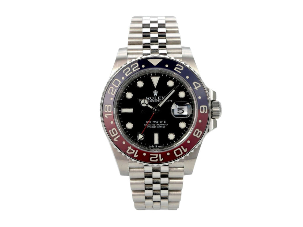 Rolex GMT-Master II Edelstahl 126710BLRO mit schwarzem Zifferblatt und Jubilé-Armband