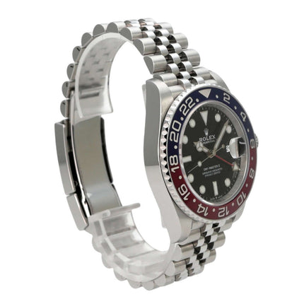 Rolex GMT-Master II Edelstahl 126710BLRO aus 2020, schwarze Zifferblattuhr mit blau/roter Keramiklünette und Jubilé-Armband