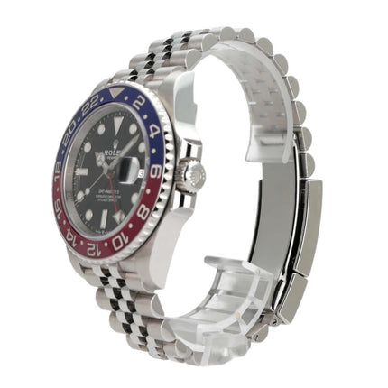 Rolex GMT Master II Edelstahl 126710BLRO, ungetragene Luxusuhr mit blauer und roter Keramikeinlage, Jubile-Armband.