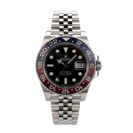 Rolex GMT-Master II Edelstahl 126710BLRO - Detailaufnahme des Jubile-Edelstahlarmbands mit Sicherheitsfaltschließe.