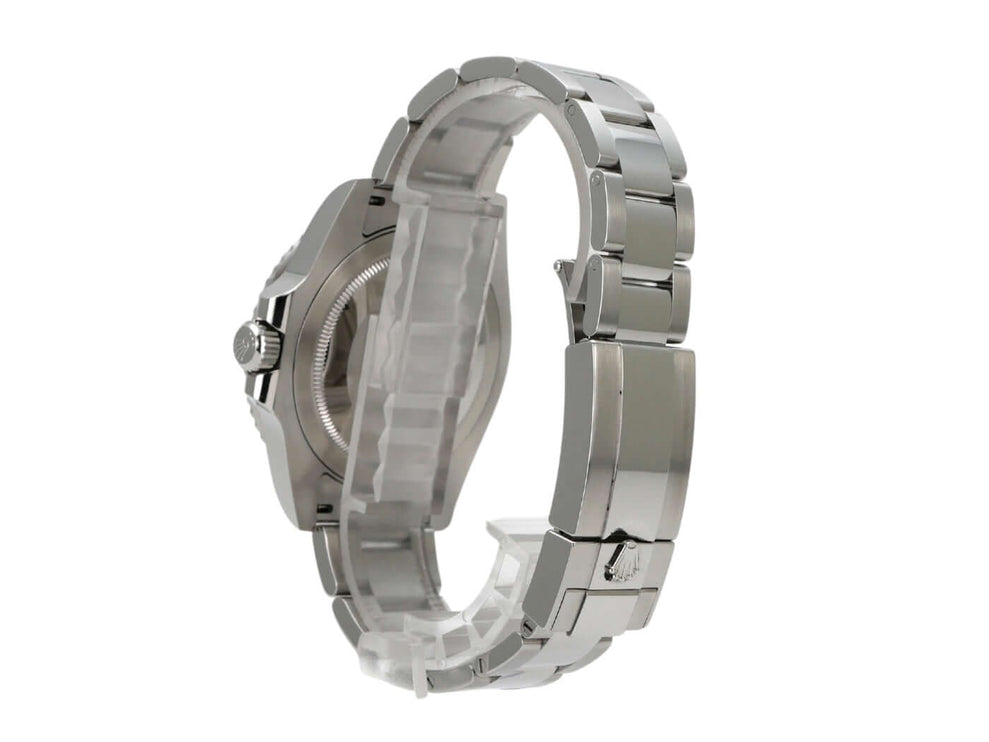 Seitenansicht der Rolex GMT-Master II Edelstahl 126710BLRO mit Oyster-Band, polished Edelstahlarmband in Detail.
