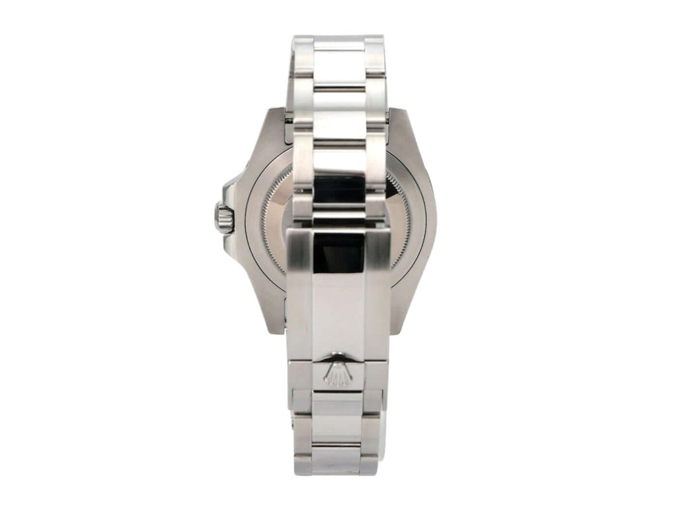 Rolex GMT-Master II Edelstahl 126710BLRO Oyster-Band Rückansicht mit Edelstahlarmband und Sicherheitsfaltschließe.