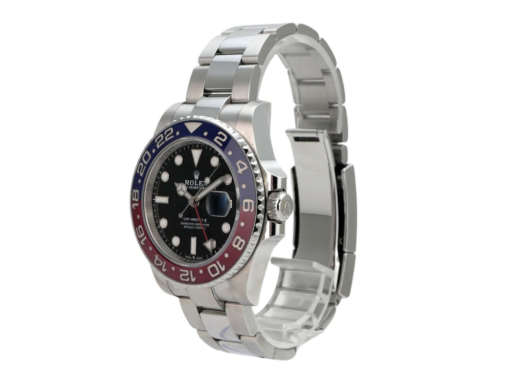 Rolex GMT-Master II Edelstahl 126710BLRO Oyster-Band mit schwarzem Zifferblatt und blau-roter Lünette