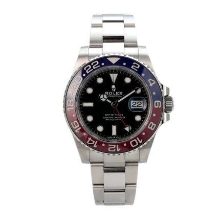 Rolex GMT-Master II Edelstahl 126710BLRO Oyster-Band mit blau/roter Keramik-Lünette und schwarzem Zifferblatt