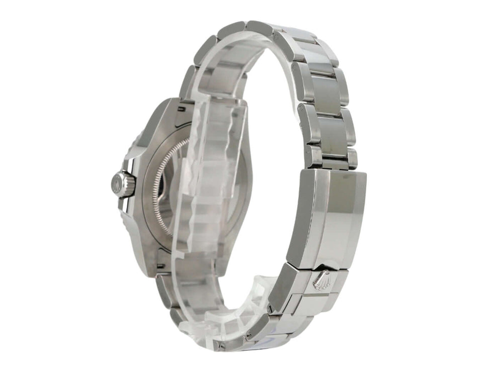 Rolex GMT-Master II Edelstahl 126710BLRO Oyster-Band, Seitenansicht der Luxusuhr aus Edelstahl