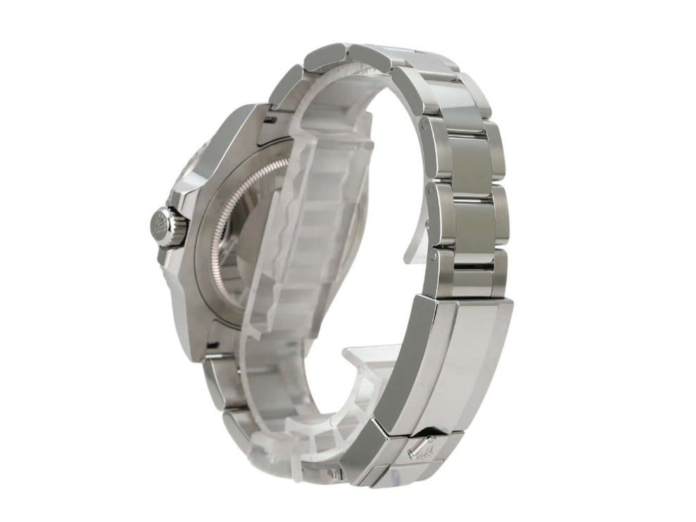Rolex GMT-Master II Edelstahl 126710BLRO Oyster-Band Ansicht von der Seite mit poliertem Edelstahlarmband.