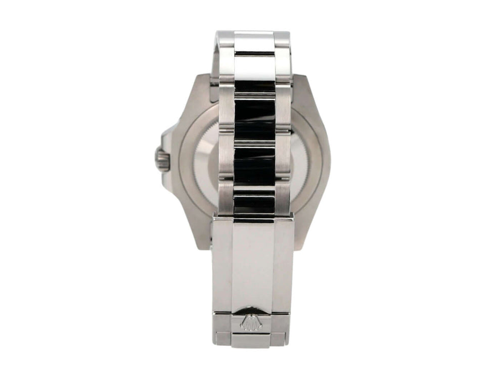 Rolex GMT-Master II Edelstahl 126710BLRO Oyster-Band Rückansicht mit poliertem Edelstahlarmband.
