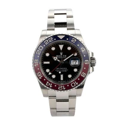 Rolex GMT-Master II Edelstahl 126710BLRO Oyster-Band mit schwarzem Zifferblatt und blau-roter Keramiklünette