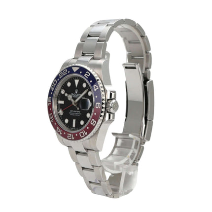 Rolex GMT Master II 126710BLRO Edelstahl-Uhr mit blau-roter Keramik-Lünette und Oyster-Armband.