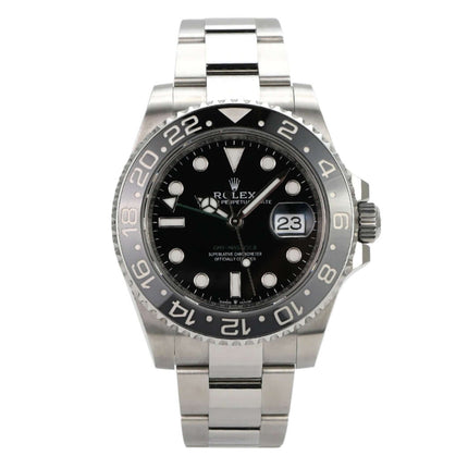 Rolex GMT-Master II Edelstahl 126710GRNR, schwarze Zifferblatt- und Keramiklünette, Oyster-Armband