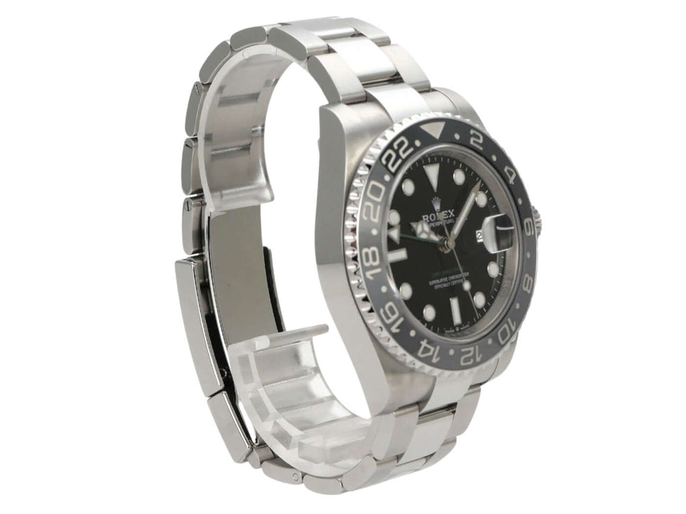 Rolex GMT-Master II Edelstahl 126710GRNR mit schwarzem Zifferblatt, GMT-Lünette und Oyster-Armband