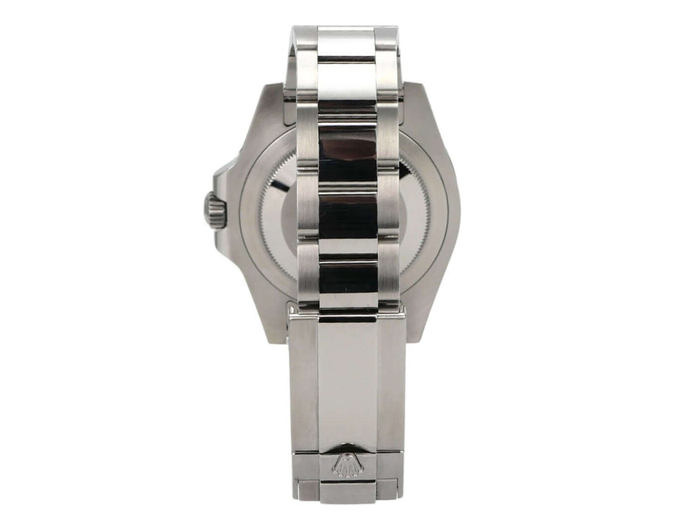 Rolex GMT-Master II Edelstahl 126710GRNR Rückansicht mit Oyster-Armband und Edelstahlgehäuse, schwarz-graue Lünette
