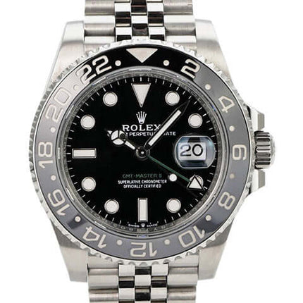 Rolex GMT-Master II Edelstahl 126710GRNR Jubile-Band, schwarze GMT-Uhr mit Edelstahlarmband
