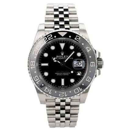 Rolex GMT-Master II Edelstahl 126710GRNR Jubile-Band, schwarzes Zifferblatt, Edelstahlarmband