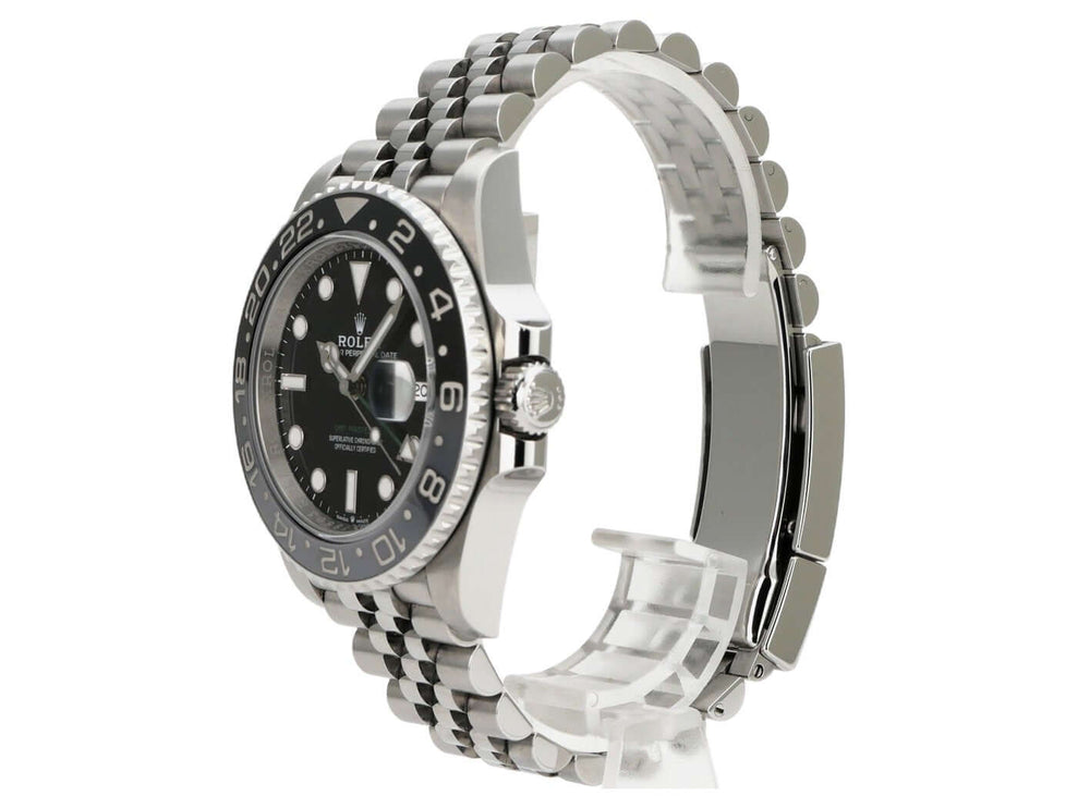 Rolex GMT-Master II Edelstahl 126710GRNR Jubile-Band, schwarzes Zifferblatt, Edelstahlarmband, 40 mm
