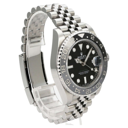 Rolex GMT-Master II Edelstahl 126710GRNR Jubile-Band, schwarze GMT-Uhr mit Jubilé-Armband und schwarz/grauer Lünette