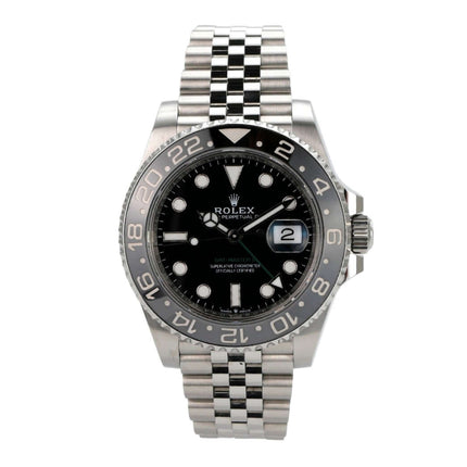 Rolex GMT-Master II Edelstahl 126710GRNR Jubile-Band mit schwarzem Zifferblatt und Edelstahlarmband