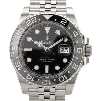 Rolex GMT-Master II Edelstahl 126710GRNR Jubile-Band, schwarze GMT-Uhr mit Jubilé-Band und Datumsanzeige