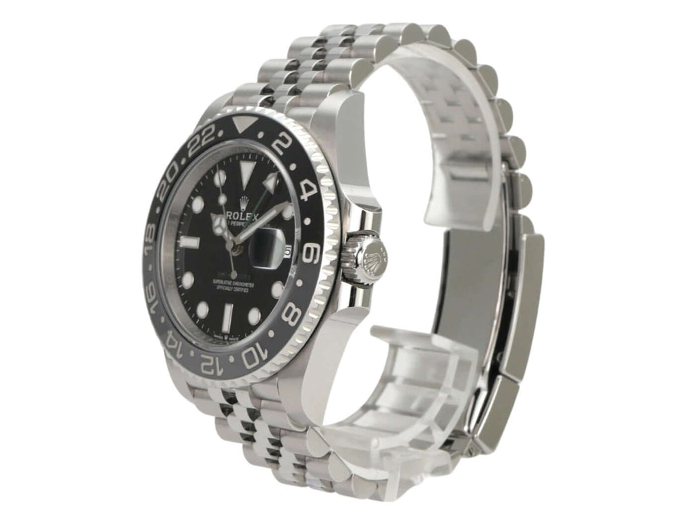 Rolex GMT-Master II Edelstahl 126710GRNR Jubile-Band, schwarze GMT-Uhr mit Edelstahlgehäuse und Jubilé-Armband