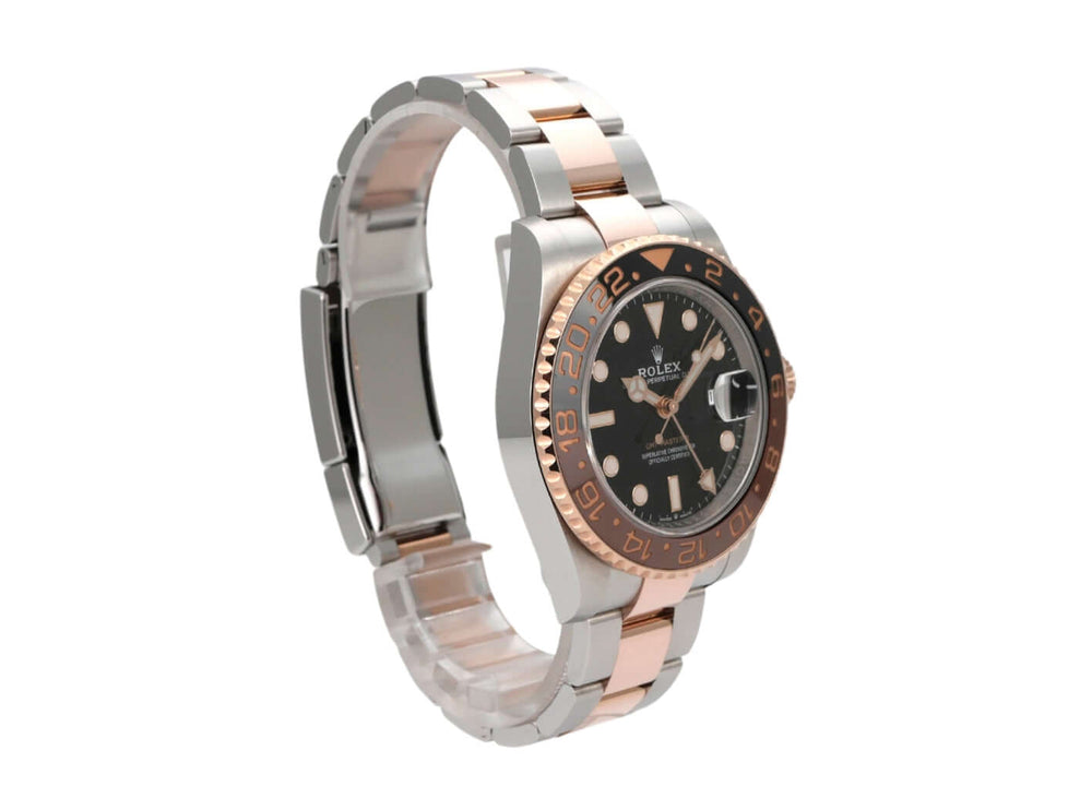 Rolex GMT-Master II Edelstahl und 18 kt Everose-Gold mit schwarzem Zifferblatt und drehbarer Lünette.