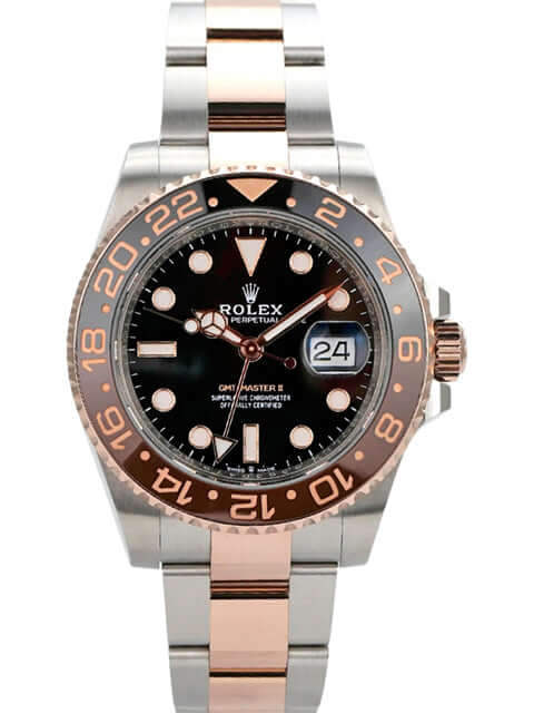 Rolex GMT-Master II Edelstahl und Everose-Gold 126711CHNR, 40 mm Gehäuse, schwarzes Zifferblatt, beidseitig drehbare Lünette.