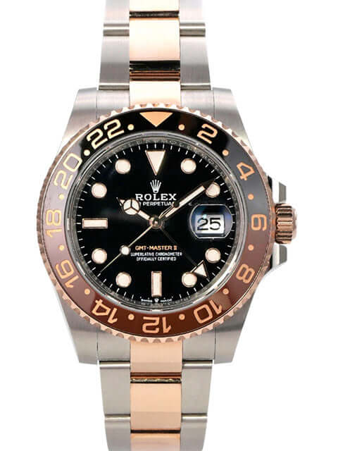 Rolex GMT-Master II Edelstahl Everose-Gold 126711CHNR mit schwarzem Zifferblatt und keramischer Lünette.
