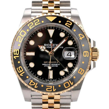 Rolex GMT-Master II Edelstahl Gelbgold 126713GRNR mit schwarzem Zifferblatt und drehbarer Lünette