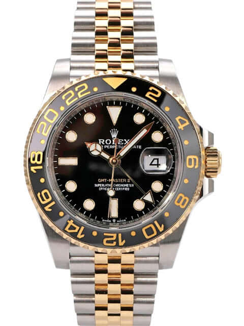 Rolex GMT-Master II Edelstahl Gelbgold 126713GRNR mit schwarzem Zifferblatt und drehbarer Lünette