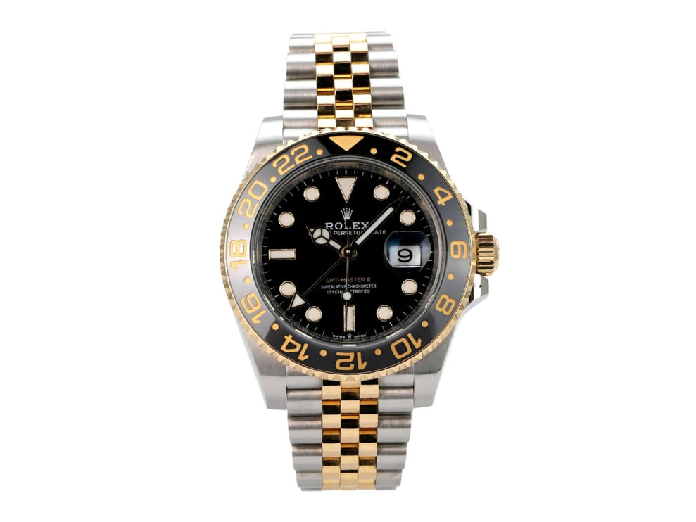 Rolex GMT-Master II Edelstahl Gelbgold 126713GRNR mit schwarzem Zifferblatt und Jubilee-Band