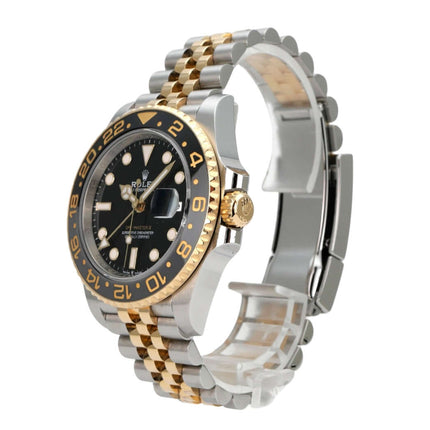 Rolex GMT-Master II Edelstahl Gelbgold 126713GRNR mit schwarzem Zifferblatt, Jubilee-Band und schwarz/grauer Lünette