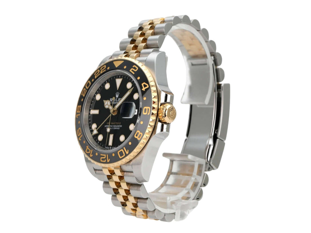 Rolex GMT-Master II Edelstahl Gelbgold 126713GRNR mit schwarzem Zifferblatt, Jubilee-Band und schwarz/grauer Lünette