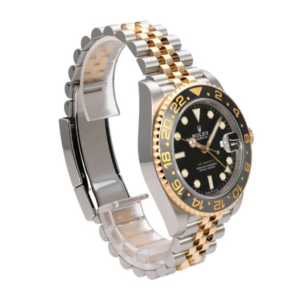 Rolex GMT-Master II Edelstahl Gelbgold 126713GRNR, Edelstahl-Gehäuse, schwarze Cerachrom-Zahlenscheibe und Jubilee-Band.